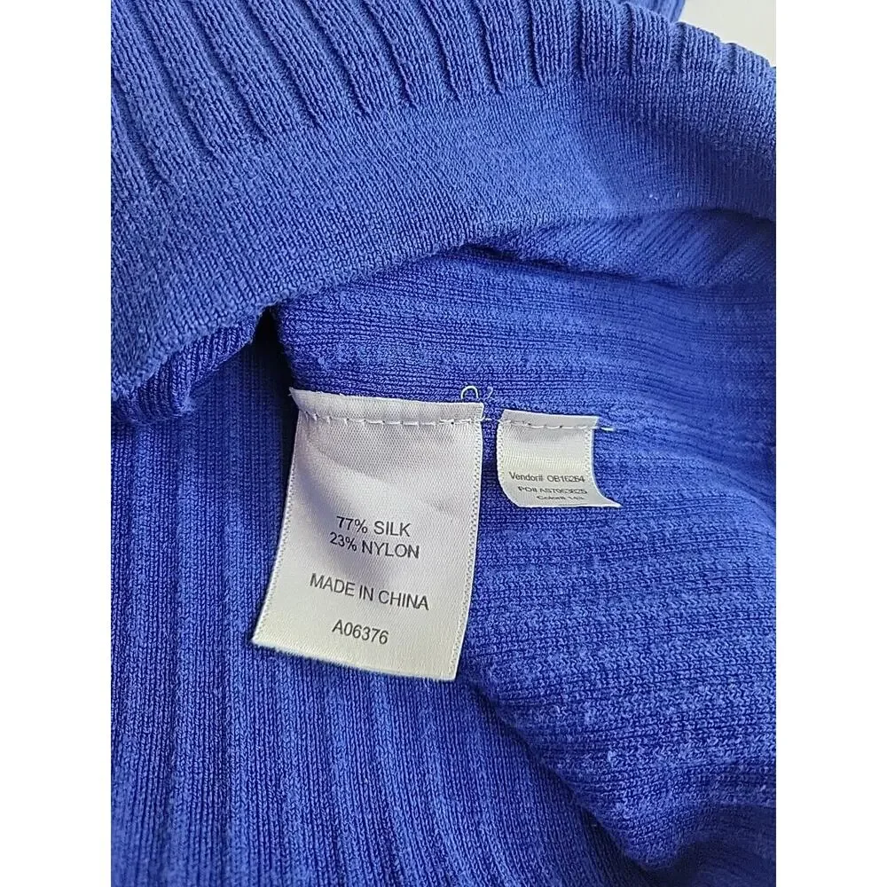 Appleseed's Blue High Neck Silk Blend Ribbed Pullover‎ Sweater Womens Size Large